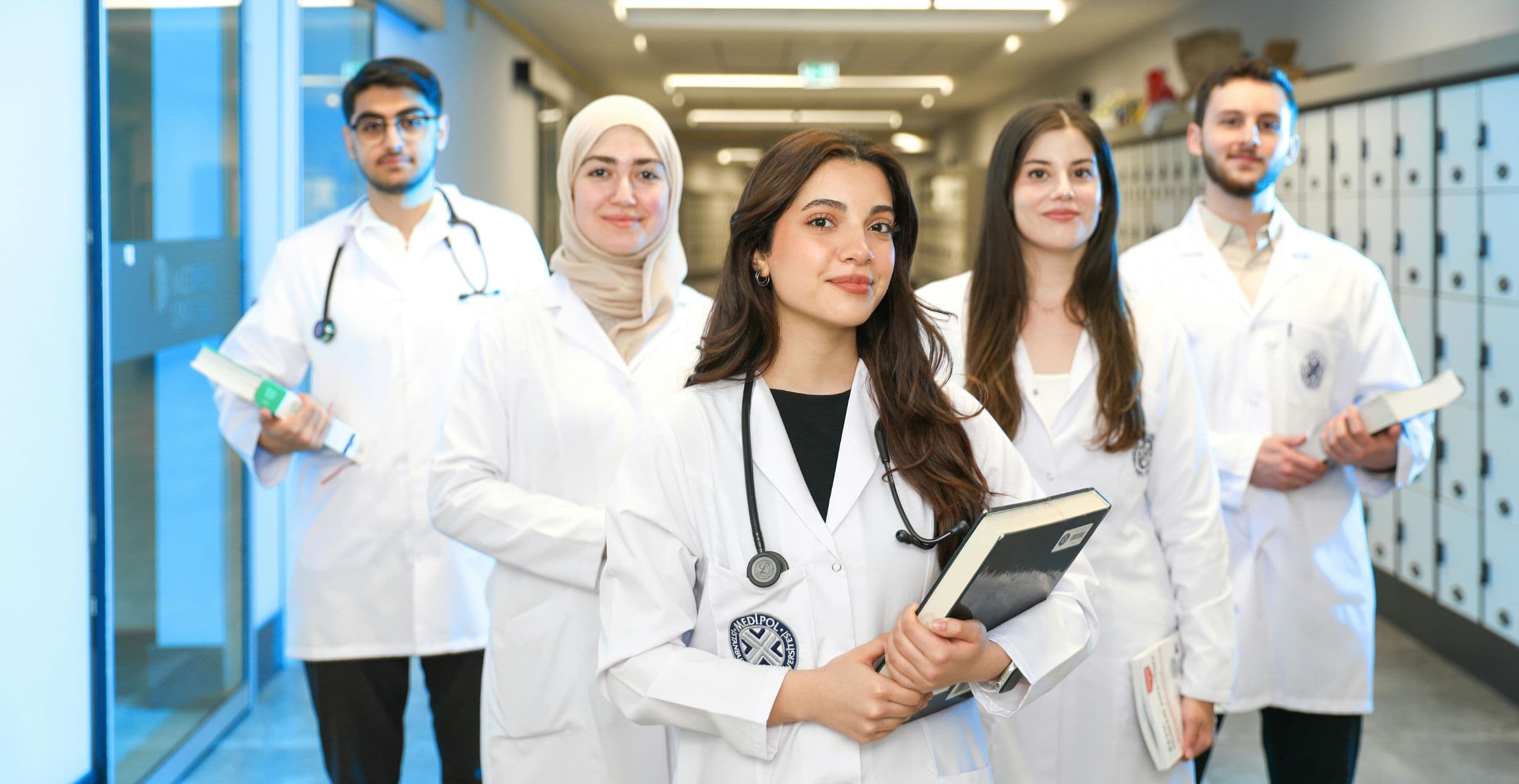 Medical students preparing for clinical training